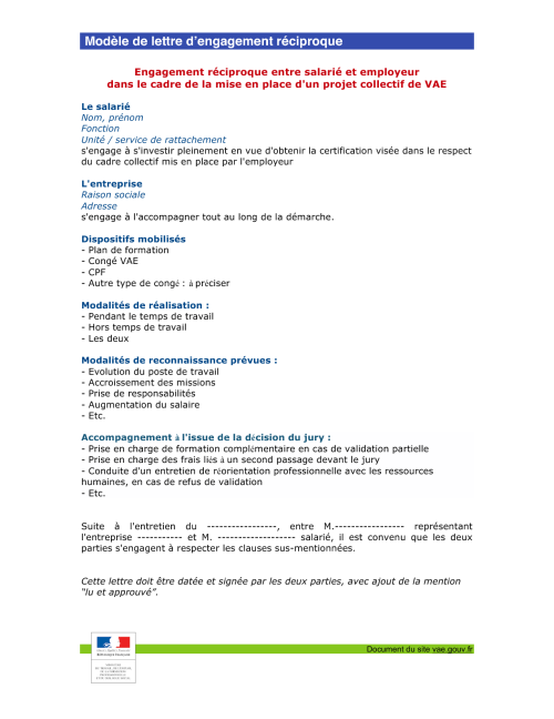 Lettre engagement réciproque