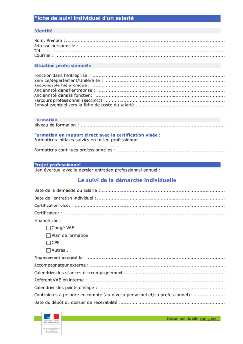 Fiche de suivi individuel d'un salarié